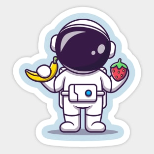 Cute Astronaut Holding Banana And Strawberry Cartoon Sticker